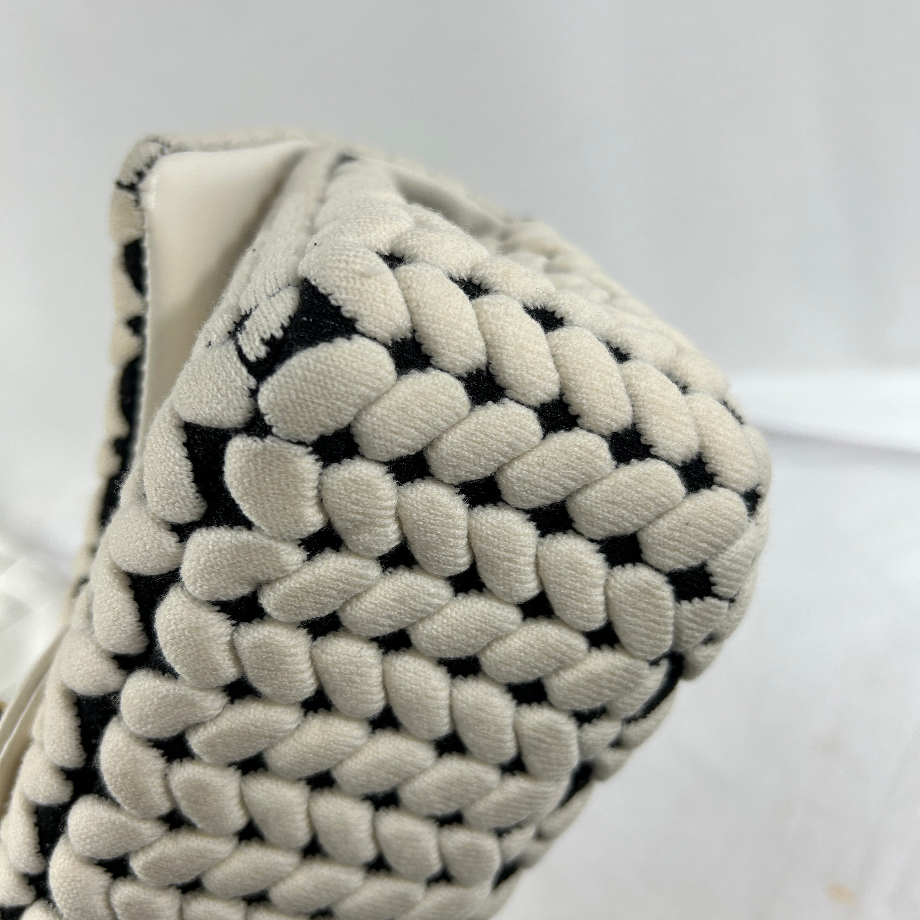 CHANEL White Knit Wool/Black Calfskin Leather Flap Bag w/GHW