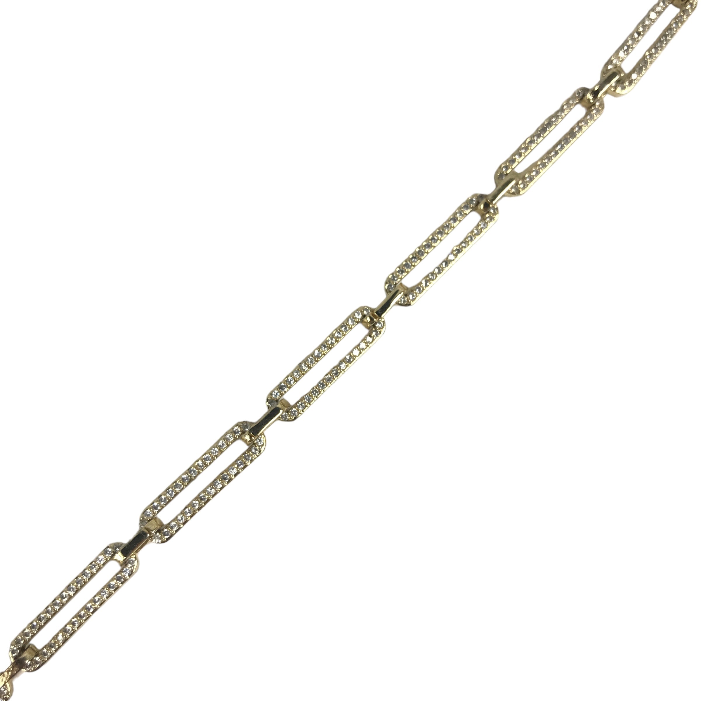 RAINA DABAGH Gold Plated Silver w/Crystals Interlocking Rectangle Chain Link Bracelet